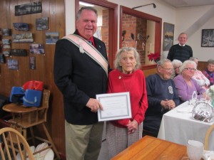 Receiving award for 75th year Grange membership from Clyde Berry, Chaplain, Maine State Grange